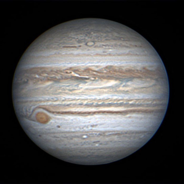 Name: Gerhard VelaitisInstagram: PrivateCamera: ZWO ASI290MC with 2x Barlow lensTelescope: Celestron C11 OTA with EQ6 mountSubject: JupiterPhoto Taken: 29th July 2020 Image Duration: n/a Software: Firecapture, Autostakkert, Registax and Photoshop Filters used: UV / IR Cut (ultraviolet / infrared cut)  Photo Information: Jupiter featuring the Great Red Spot taken from suburbia, during a rare period of amazingly steady seeing.